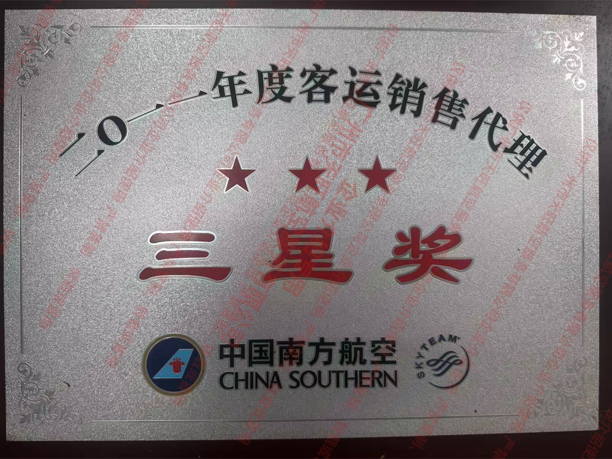 南航 2011 年度客运销售代理三星奖
