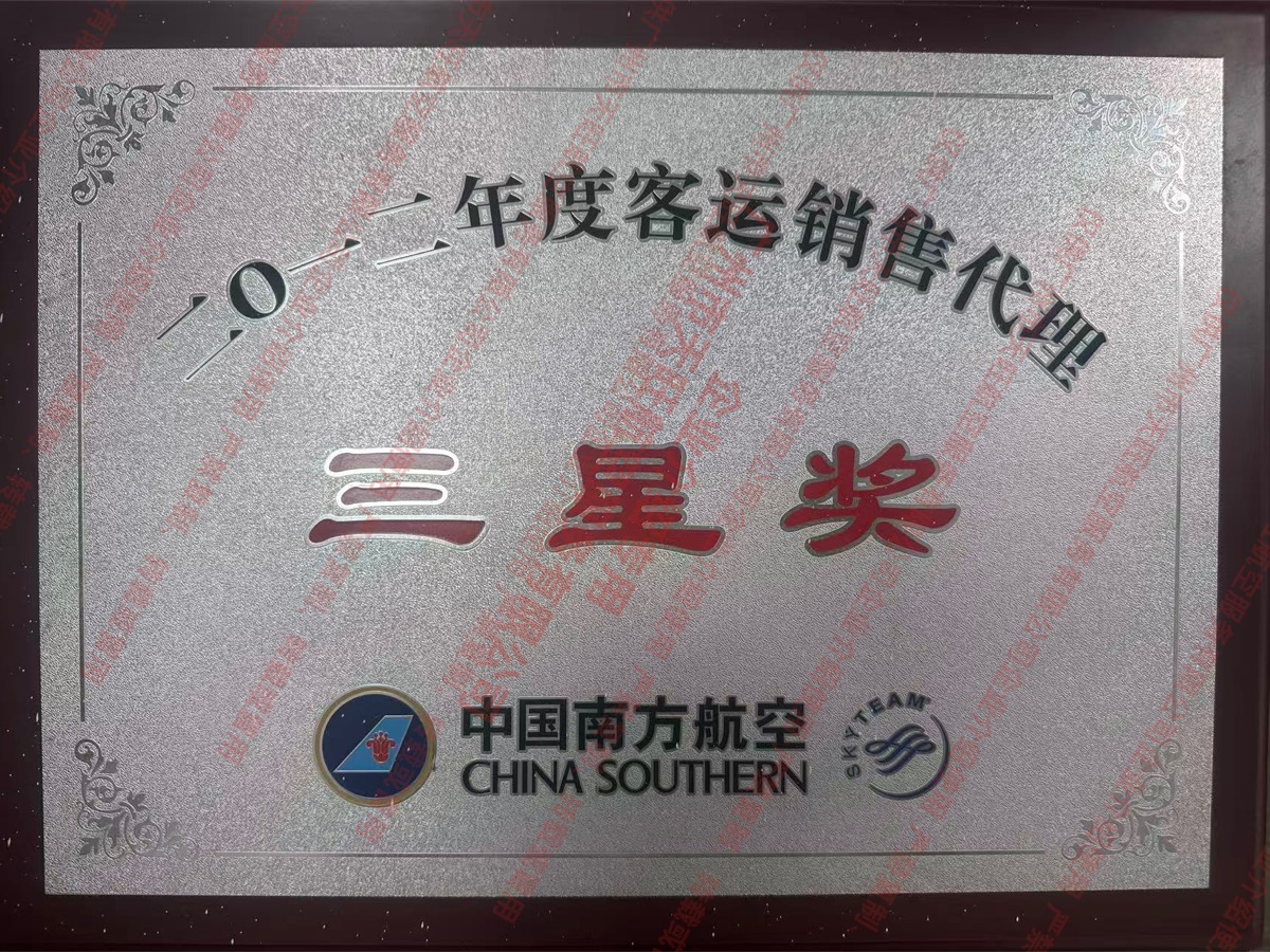 南航 2012 年度客运销售代理三星奖